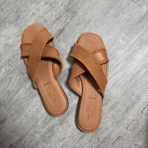 NWOT Joie Leather Crisscross Stitch Detail Flat Sandals Women's  8.5 Color Tan